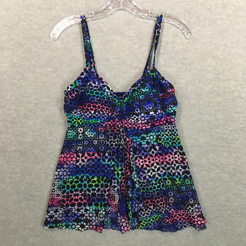 Studio by Christina 8D‎ Tankini Swim Top Purple Pink Black Green Pleated Trapeze